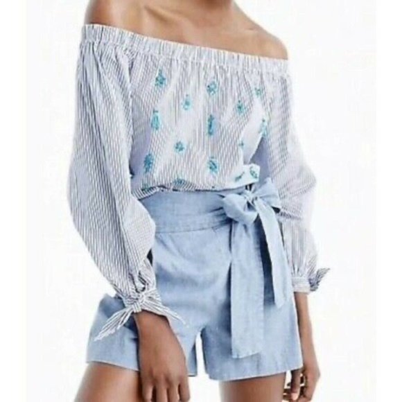 J. Crew Tops - EUC J. Crew Embellished Off the Shoulder Striped Top Size 2